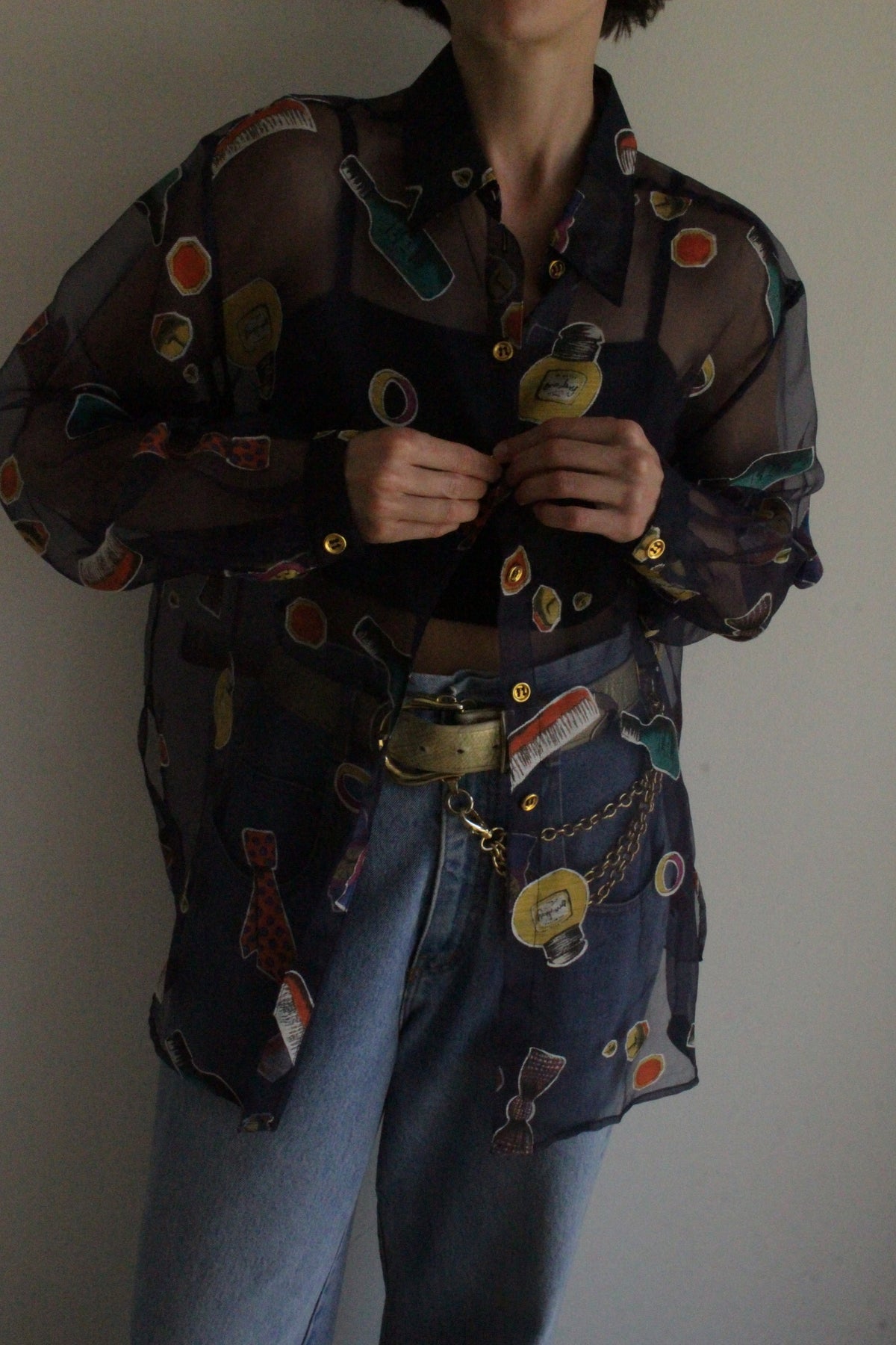 Fun Vintage Sheer Novelty Print Blouse