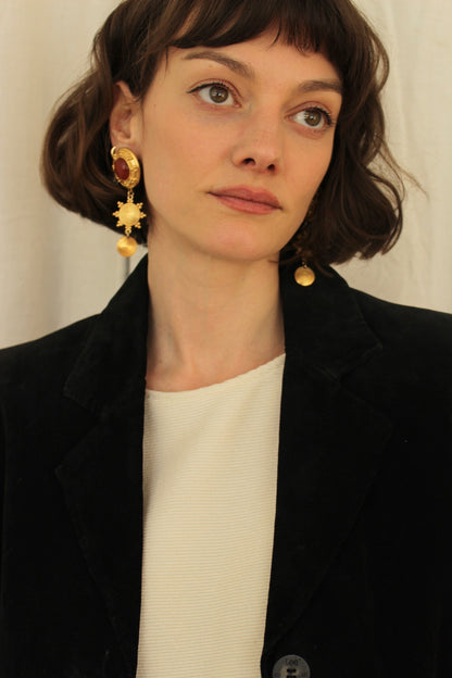Statement Vintage Gold & Amber Tiered-Drop Earrings