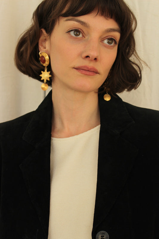 Statement Vintage Gold & Amber Tiered-Drop Earrings