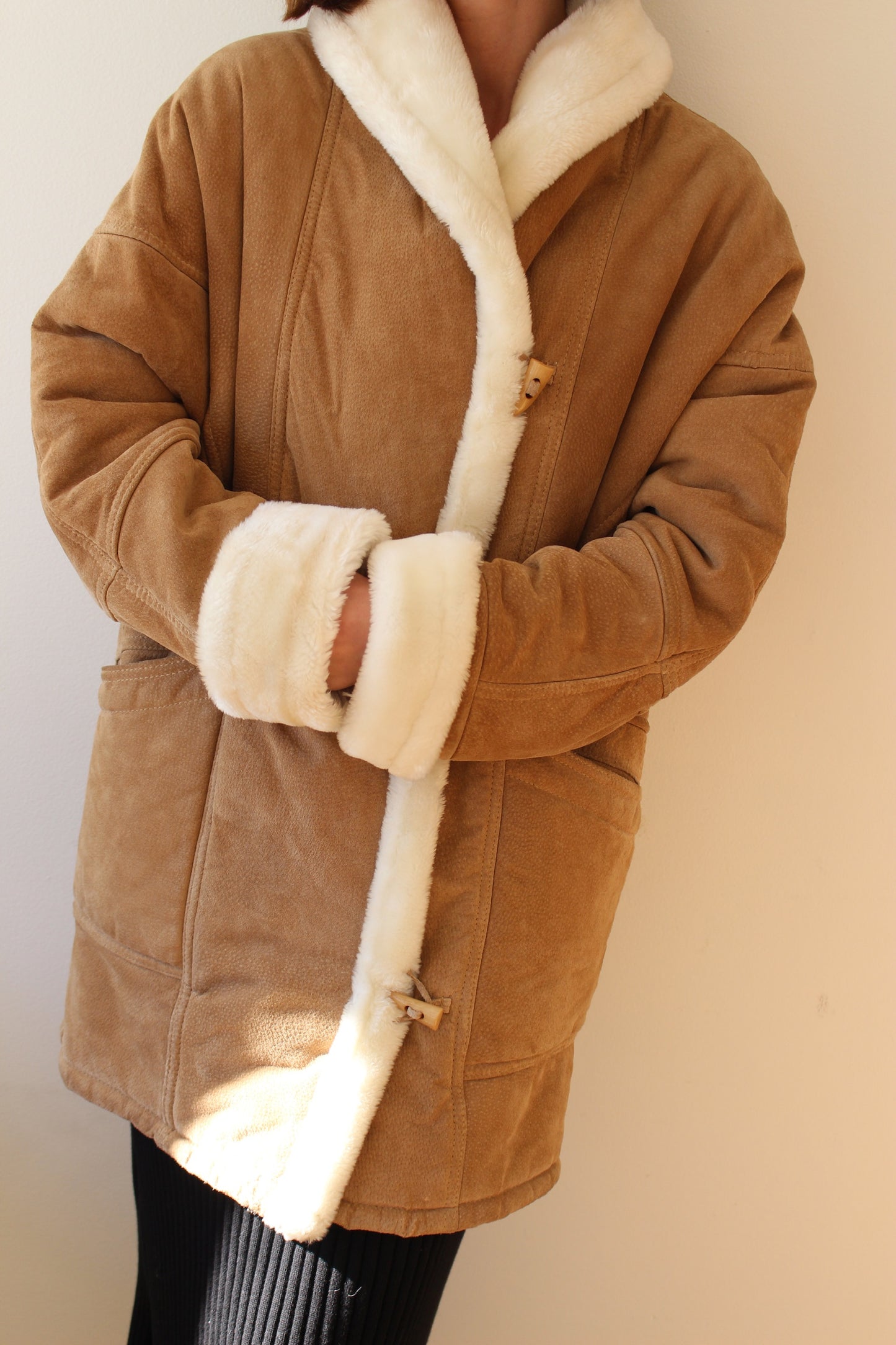 Incredible Vintage Faux Fur-Lined Suede Coat