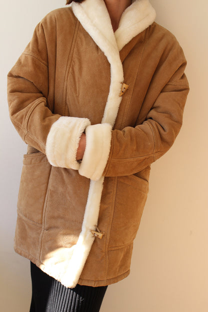 Incredible Vintage Faux Fur-Lined Suede Coat