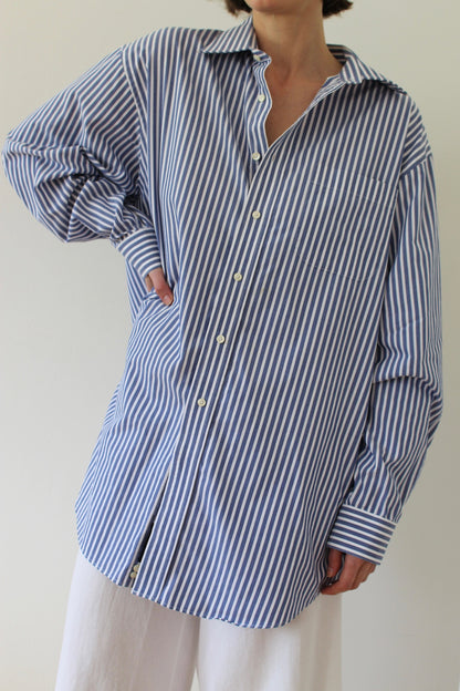 Vintage Faded Blue Striped Cotton Shirt