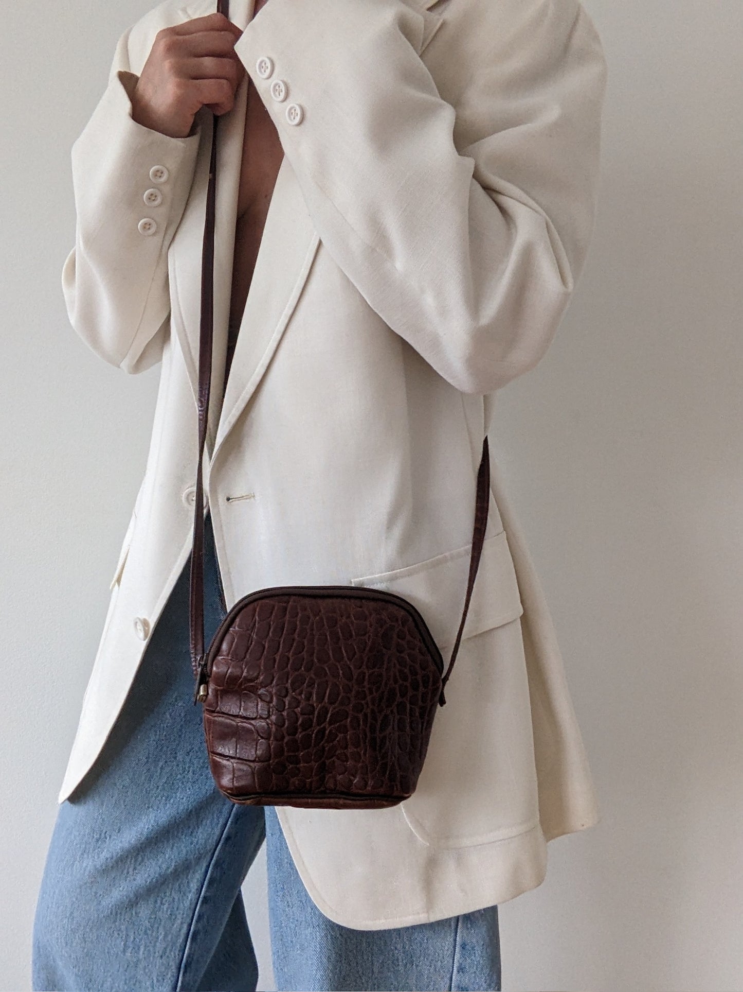 Vintage Croc-Embossed Leather Crossbody Bag