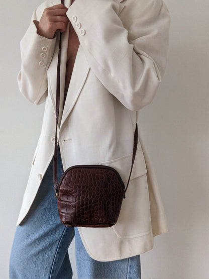 Vintage Croc-Embossed Leather Crossbody Bag
