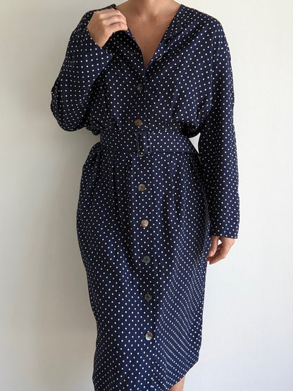 Vintage Belted Polka Dot Dress