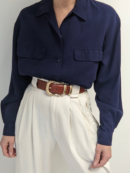 Vintage Indigo Silk Blouse