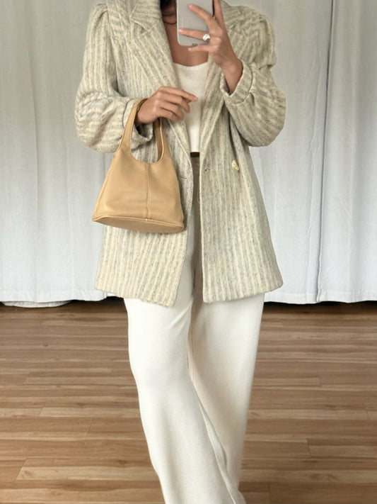 Vintage Cream & Stone Striped Wool Coat
