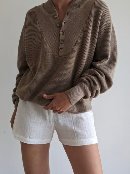 Vintage Almond Cotton Henley