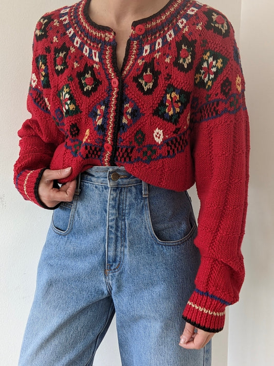 Sweetest Vintage Floral-Embroidered Cardigan