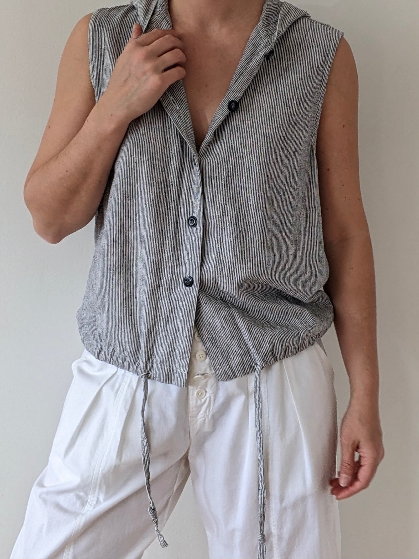 Vintage Sleeveless Striped Linen Top