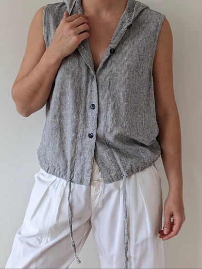 Vintage Sleeveless Striped Linen Top