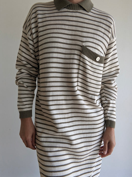 Vintage Olive Striped Knit Dress