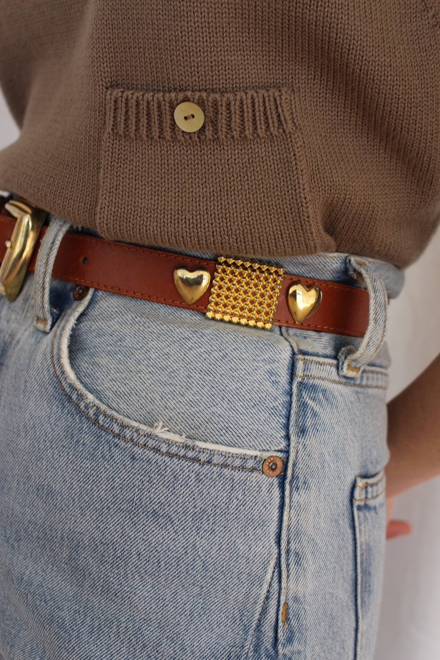 Sweetest Vintage Leather & Heart Pendant Belt