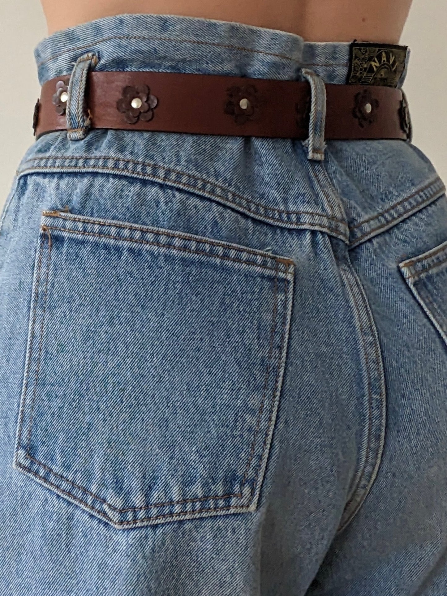 90s Flower Appliqué Leather Belt