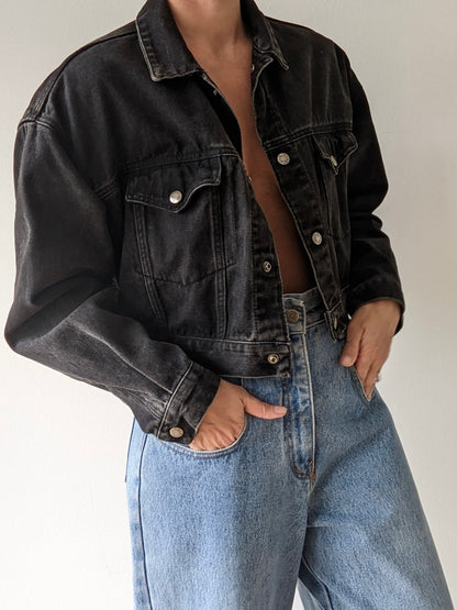 Vintage Calvin Klein Black Cropped Denim Jacket