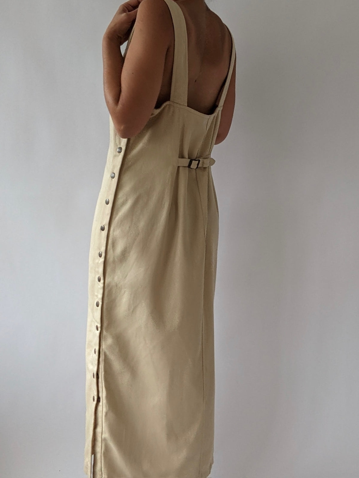 Rare Vintage Woven Cotton Snap Button Maxi Dress