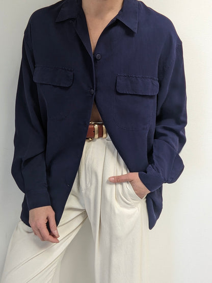 Vintage Indigo Silk Blouse