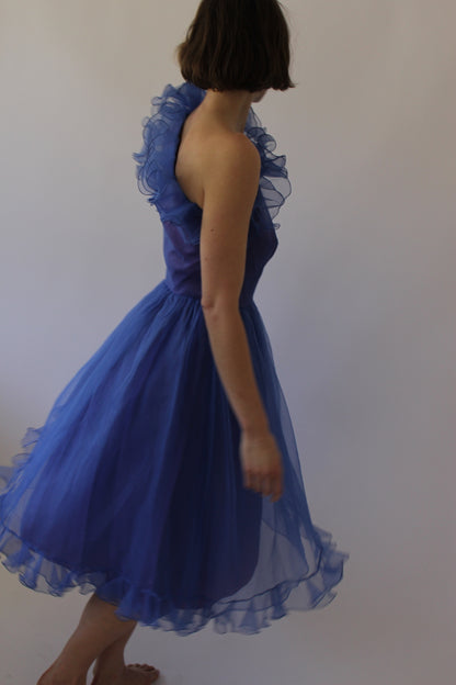 Gorgeous Vintage Bergdorf Goodman Sapphire Ruffled Dress