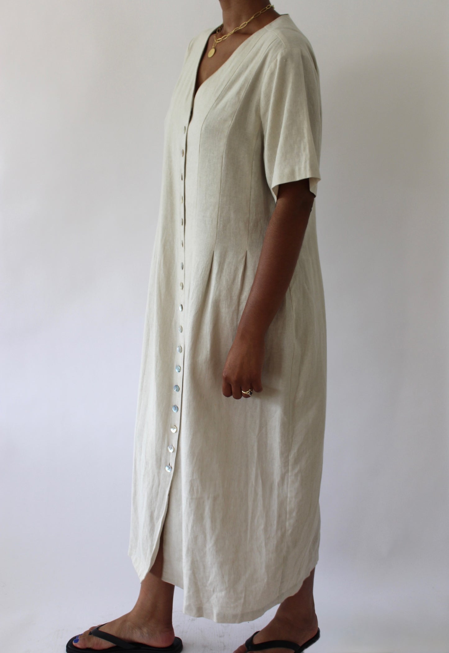 Vintage Pale Oat Linen Dress