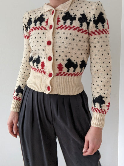 Incredible Vintage Petite Hand Knit Wool Graphic Cardigan