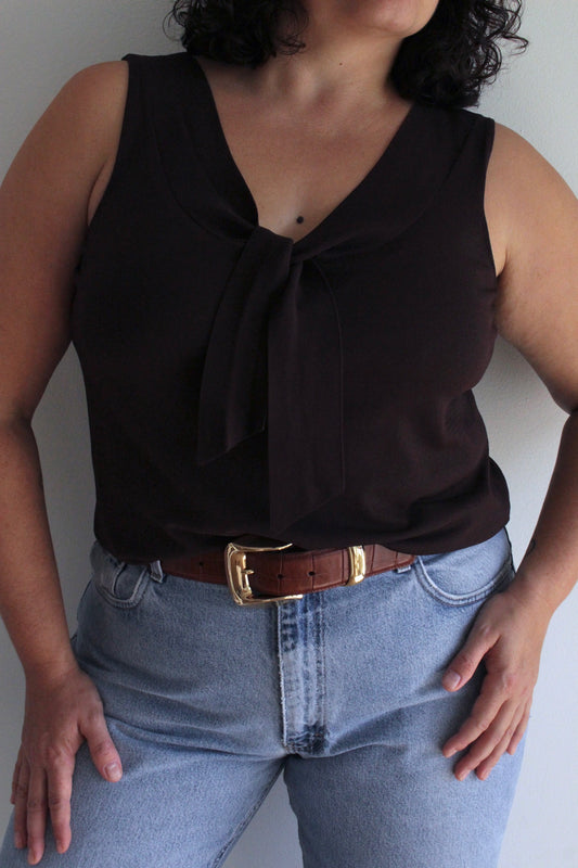 Vintage Cocoa Sleeveless Tie Knit Top