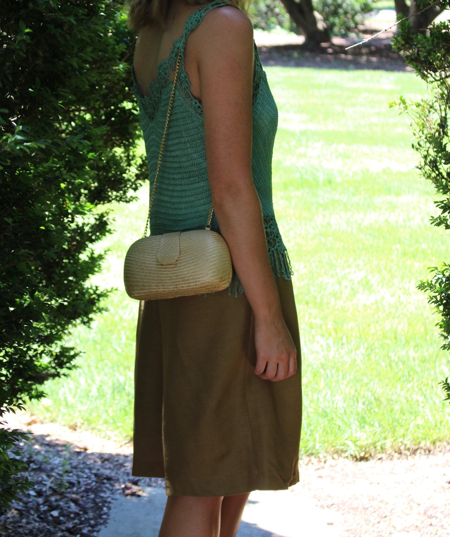 Vintage Woven & Chain Crossbody Bag