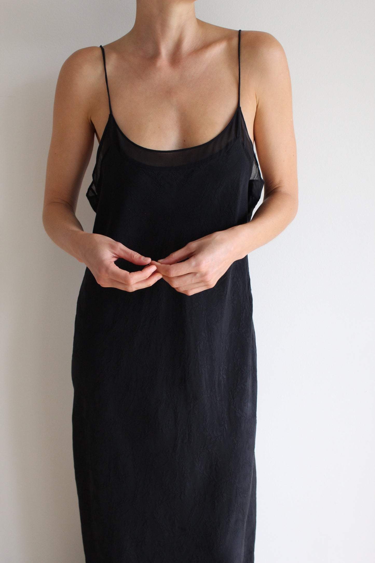 90s Onyx Silk Slip Dress