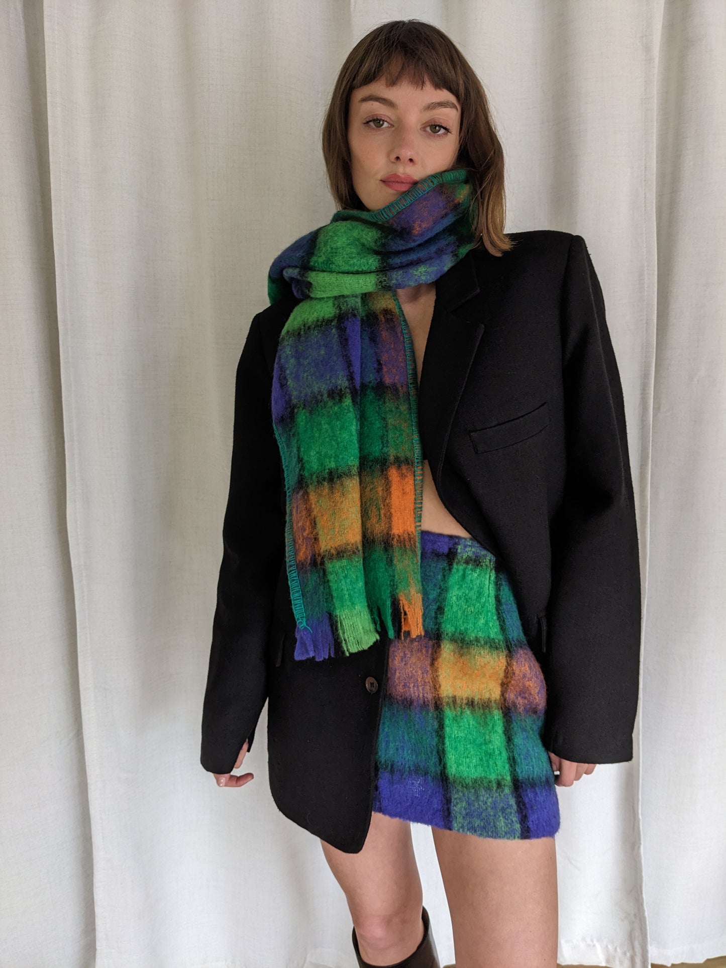 Rare Favorite Vintage Plaid Wool Mini Skirt & Scarf Set