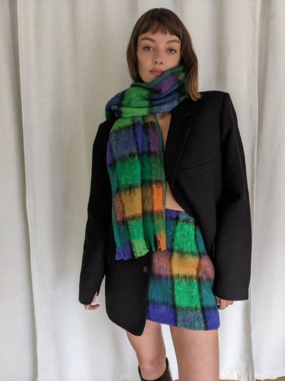 Rare Favorite Vintage Plaid Wool Mini Skirt & Scarf Set