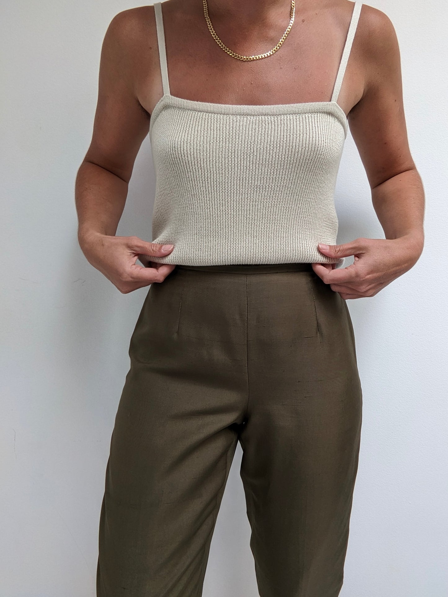 Vintage Olive Brushed Silk Pants
