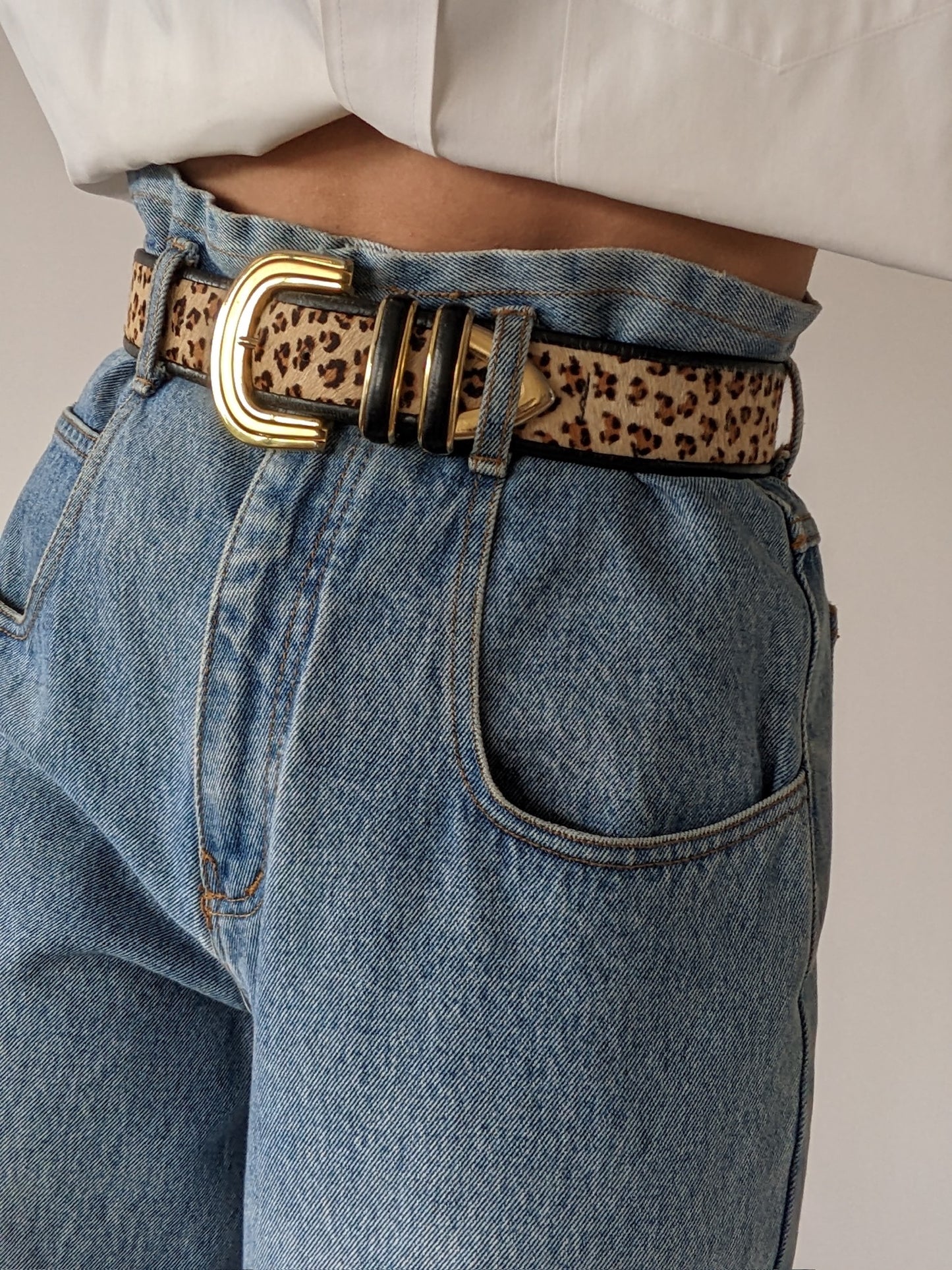 Vintage Printed Calf Hair & Leather Belt