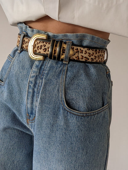Vintage Printed Calf Hair & Leather Belt