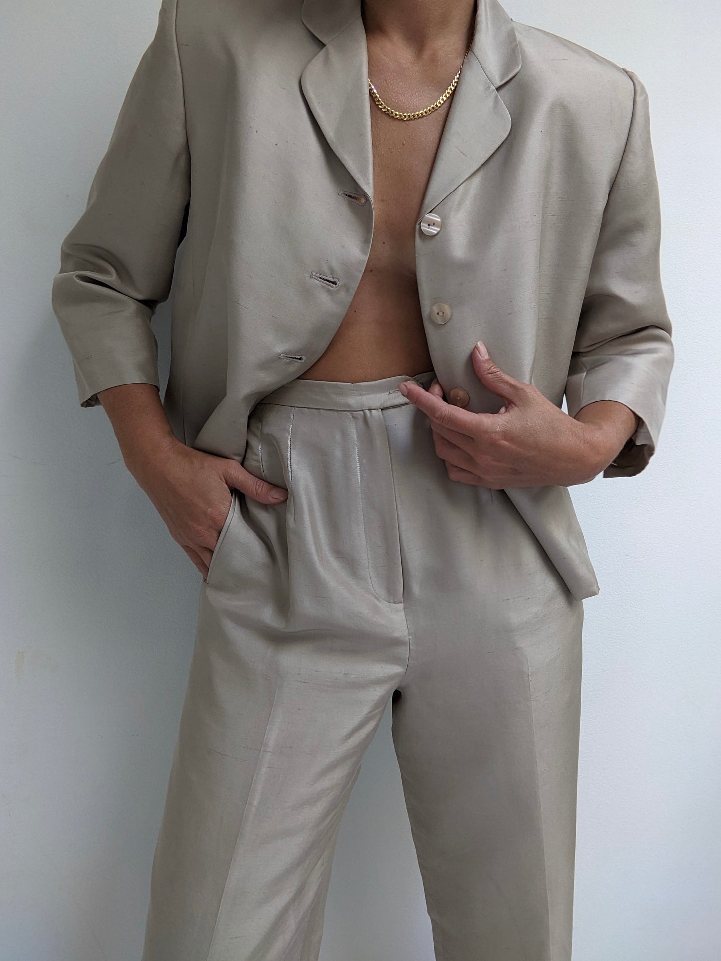 Vintage Champagne Brushed Silk Pant Set