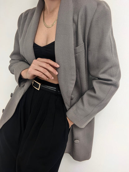 Vintage Taupe Wool Double-Breasted Blazer