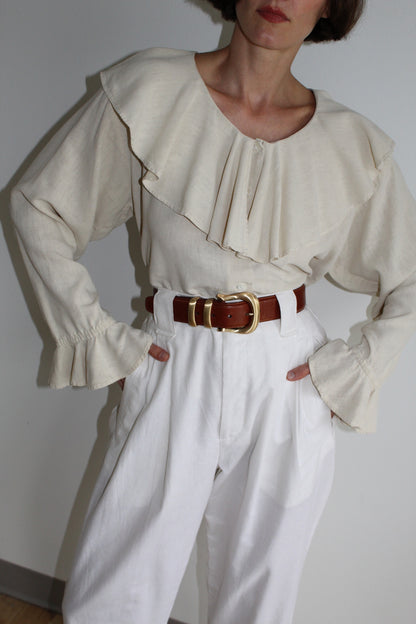 Vintage Sand Silk Ruffled Blouse