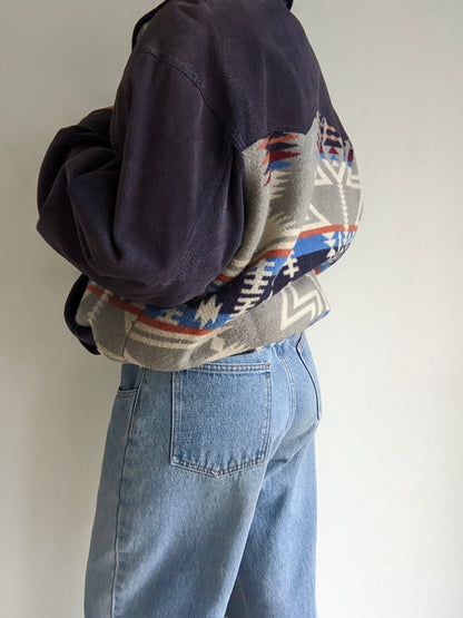Vintage Patterned Suede & Wool Bomber