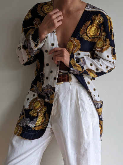 Vintage Nautical Print Open Blazer