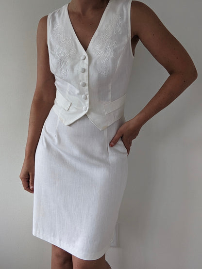 Lovely Vintage Ivory Linen Vest & Skirt Set