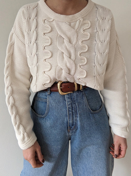 Vintage Ivory Cable Knit Crop Sweater