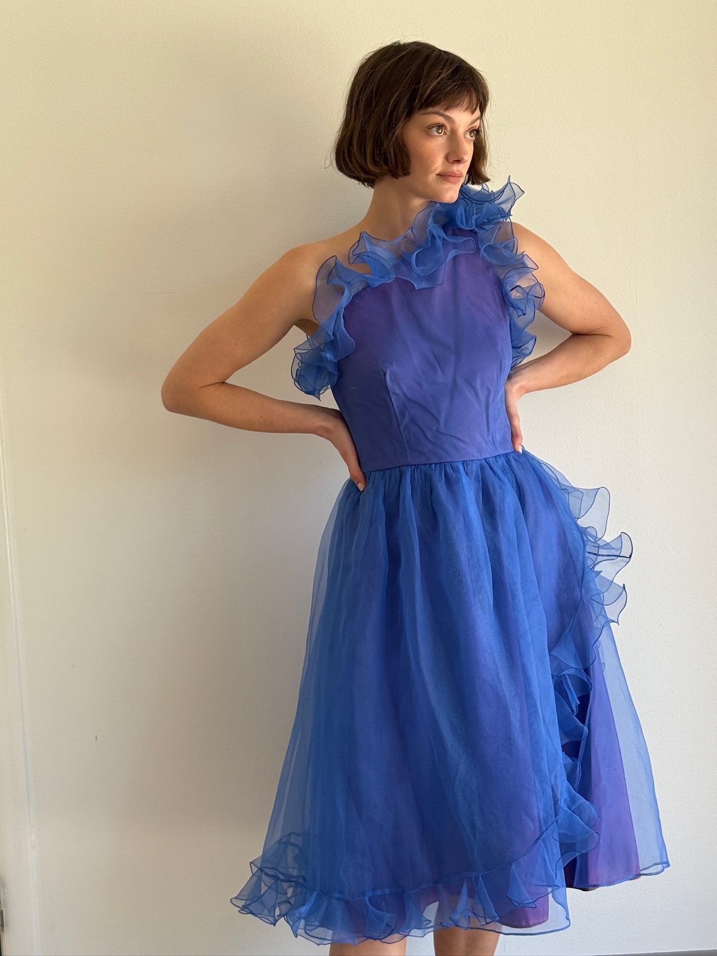 Gorgeous Vintage Bergdorf Goodman Sapphire Ruffled Dress