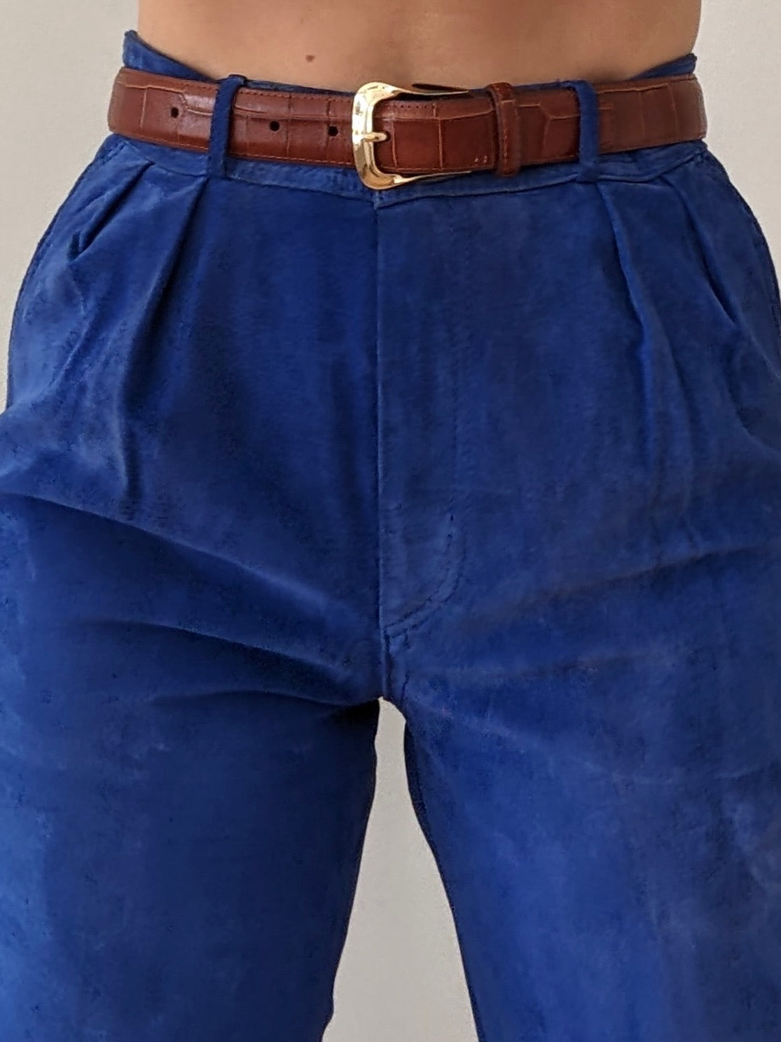 Bold Vintage Lapis Sueded Leather Trousers