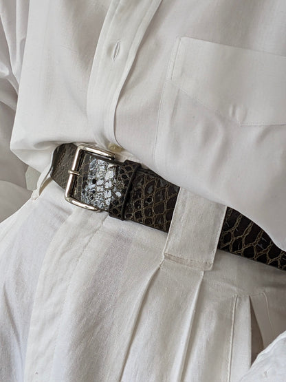 Vintage Olive Embossed Leather Belt