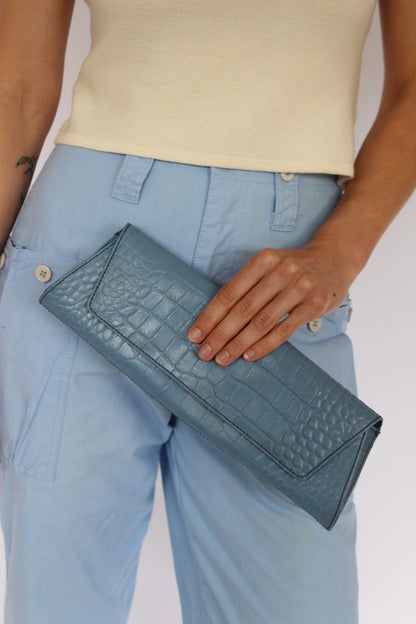 Vintage Cerulean Embossed Leather Clutch Bag