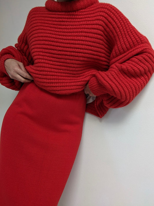 Vintage Holiday Red Knit Skirt