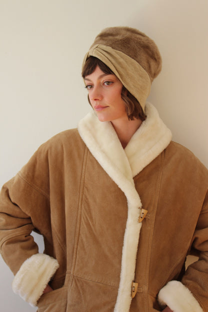 Incredible Vintage Faux Fur-Lined Suede Coat