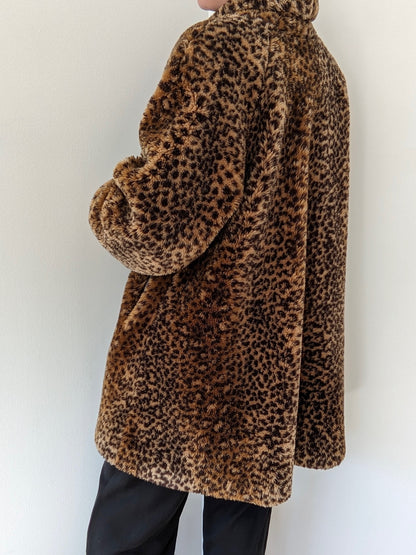 Vintage Leopard Faux Fur Coat