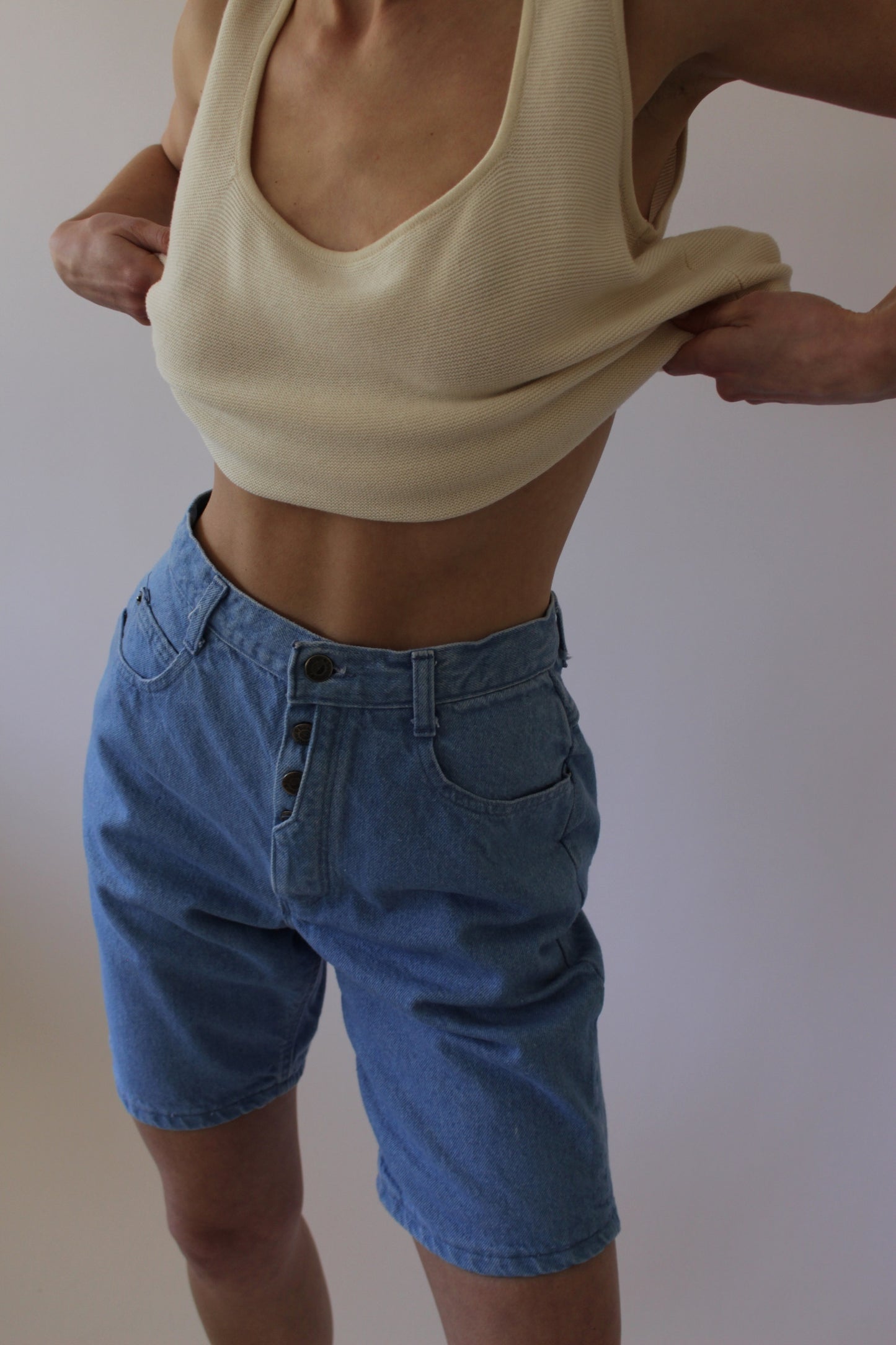 Vintage Button-Fly Blue Denim Shorts