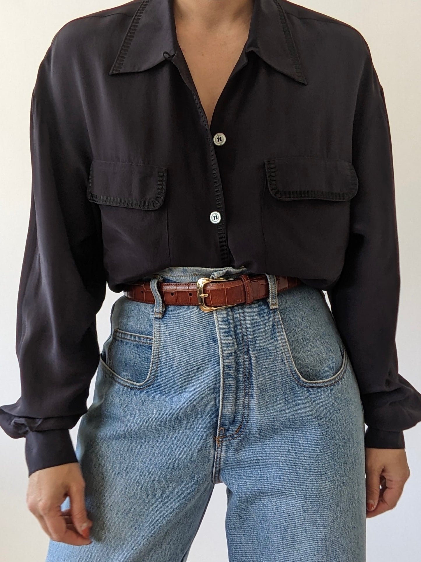 Vintage Midnight Embroidered Silk Blouse