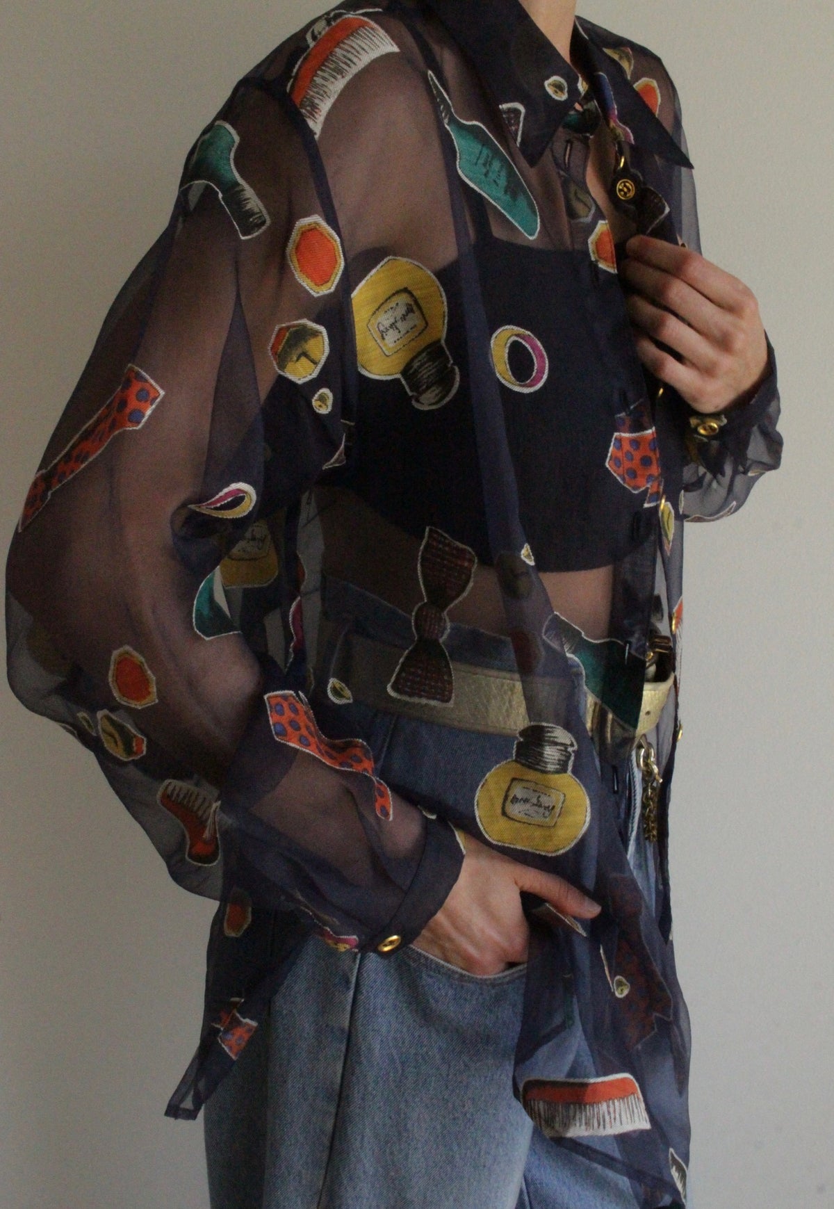 Fun Vintage Sheer Novelty Print Blouse