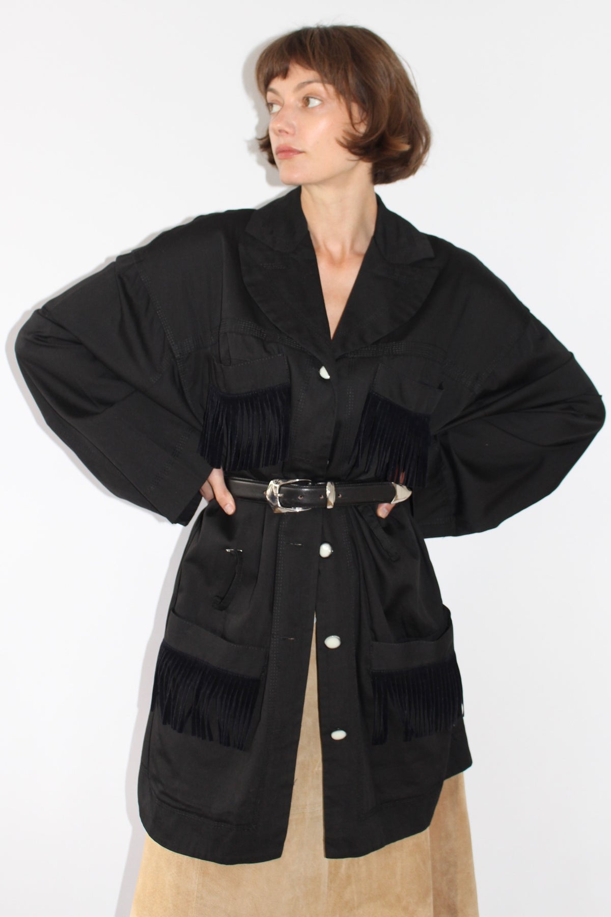Vintage Ink Black Fringe Chore Coat